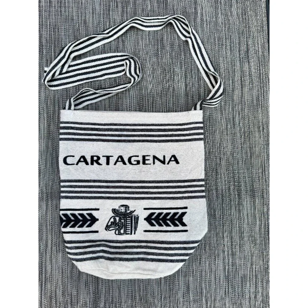 Columbian Cartagena Mochila Crossbody Bag Cream Black Print